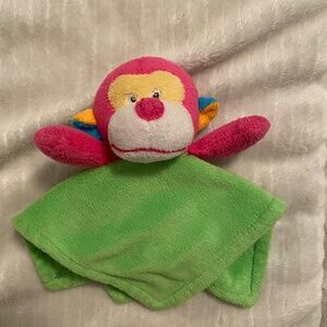 Pink Green Monkey Rattle Plush Baby Security Blanket Lovey